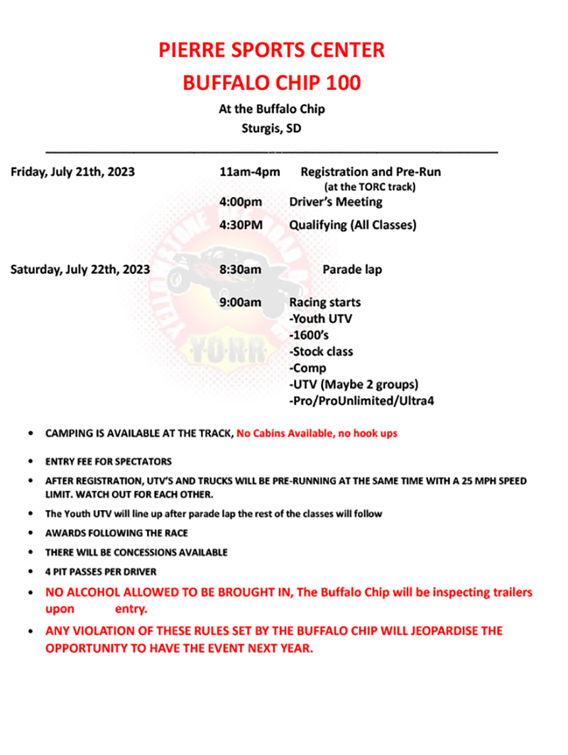 2023 Buffalo Chip 100 Schedule Of Events